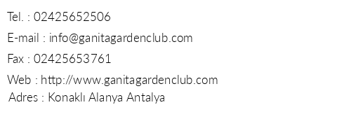Ganita Garden Suite telefon numaralar, faks, e-mail, posta adresi ve iletiim bilgileri